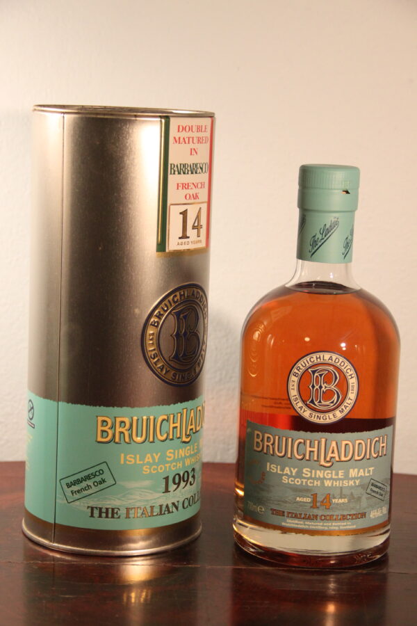 Bruichladdich 14 Years Old 'The Italian Collection' 1993 Brunello & French Oak, 70 cl, 46 % Vol. (Whisky), Schottland, Isle of Islay, Bruichladdich 14 year old single malt from `The Italian Collection`, matured in Brunello & French oak.  Distilled: 1993 Bottled: 08.2007 Number of bottles: 3000