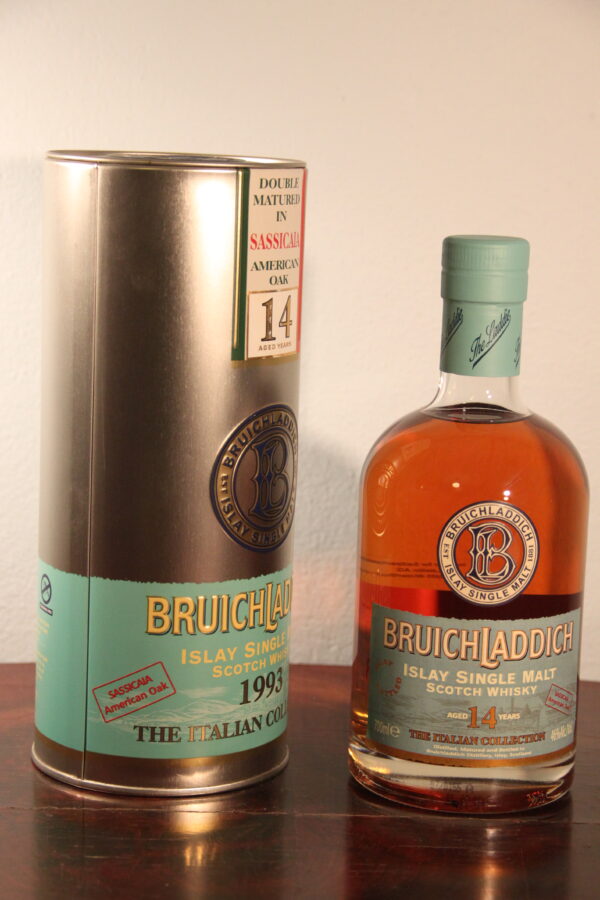 Bruichladdich 14 Years Old The Italian Collection 1993 Sassicaia & American Oak, 70 cl, 46 % Vol. (Whisky), Schottland, Isle of Islay, Bruichladdich 14 year old single malt from `The Italian Collection`, matured in Sassicaia & American oak.  Distilled: 1993 Bottled: 07.2007 Number of bottles: 3000