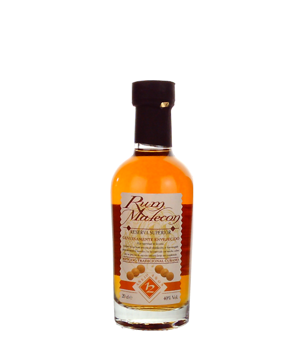 Rum Malecon Añejo 12 Años Reserva Superior  Sampler, 20 cl, 40 % Vol., , Rum Malecon hat es sich zur Aufgabe gemacht, einen gleichbleibenden hochwertigen Premium Rum mit ausgeprägten Geschmack zu kreieren. Die Premium Range beinhaltet einen 10, 12, 15, 18, 21 und 25-jährigen Rum, wobei durch das Blending sorgfältig ausgewählte Rums, mit jeweils einem einzigartigen Geschmack, so miteinander kombiniert werden, damit das Endprodukt die Summer seiner Teile, überragt. Bernsteinfarbener Premium-Rum von der Destillerie Caribbean Spirits Panama. Nach kubanischer Tradition he