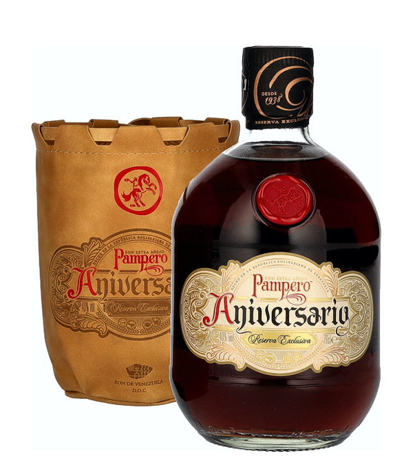 Pampero Aniversario Reserva Exclusiva Ron Extra Añejo, 70 cl, 40 % Vol. (Rum), , Der Name dieses Pamperos soll an die Anfänge der Rumindustrie in Venezuela erinnern.  1938 wurde die Destillerie 'La Industrias Pampero C.A.' gegründet. Die Hauptproduktionsanlagen für diesen Rum befinden sich in Ocumare, Zentralvenezuela.   Er wurde 1963, zum 25-Jährigen Jubiläum der Destillerie, kreiert. 'Pampero' heisst wörtlich übersetzt 'heftiger Sturm'.  Die Lagerung erfolgt für 12 Jahre in Ex-Bourbonfässern.  