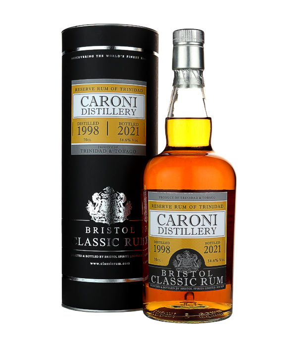 Bristol Classic Rum, Caroni TRINIDAD Caroni 1998/2021, 70 cl, 54.6 % Vol., , Dieser schwere Caroni Rum wurde 1998 auf Caronis grosser Column-Still aus Melasse destilliert und ist ein perfektes Beispiel für die schweren Rums, die die Destillerie produziert hat. Abgefüllt in Fassstärke trägt der Rum satte fruchtige Noten,dazu würziges Holz und einen langen Abgang.  Distillerie: Caroni Distillery Destilliert: 1998 Abgefüllt: 2021 Destillation: Pot Still & Column Still Tropical Aging: 23 Jahre in Bourbon Fässern Farbstoff: ohne Farbstoff Kältefiltriert: ohne Kältefiltrierung