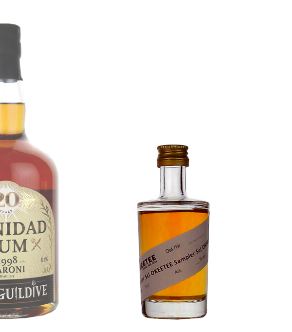 Cave Guildive, Caroni TRINIDAD Caroni 20 Years Old Single Cask Rum 1998/2018 Sampler, 5 cl, 61 % Vol., , This noble Caroni Rum was distilled in 1998 on Caroni`s large column still. Caroni produced extremely heavy rums and was an important part of British `Navy Rum`. Bottled at cask strength.  Nose: Old wine cellar, wax crayons, a humidor full of cigars, pears, bandages and ointment. Taste: very oily but velvety, tobacco, milk chocolate, pears, wood spices, some machine oil, maple syrup. Finish: spicy (cinnamon), again some tobacco, gum and again some medicinal notes.  Distillery: Caroni Distillery 