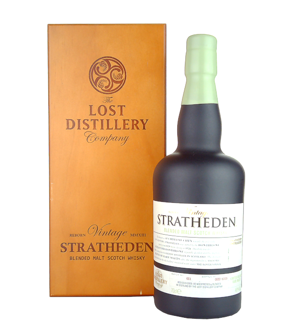 The Lost Distillery Company STRATHEDEN VINTAGE Blended Malt Scotch Whisky, 70 cl, 46 % Vol., Schottland, Lowlands, Stratheden Vintage consists of a malt blend that opens with notes of pastry and salted butter, followed by iodine and spices. Founded in 1829 by Alexander Bonthrone in the Lowlands near Auchtermuchty, Fife, Stratheden distillery closed in 1926 due to a US ban. The Lost Distillery Company is dedicated to creating contemporary expressions of legendary whiskeys that were the craft of whiskey distilling almost a century ago. The vintage range consists of blended malts older than 25 years and bottled