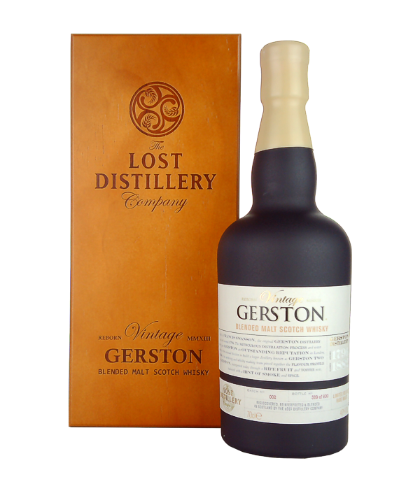 The Lost Distillery Company GERSTON VINTAGE Blended Malt Scotch Whisky, 70 cl, 46 % Vol., Schottland, Highlands, Die Lost Distillery Company ist eine unabhngige Brennerei die alte Whiskys mithilfe von geschichtlichen Unterlagen und Recherchen wieder zum Leben erwecken will. Fr diese Whiskys werden junge und alte Fsser verwendet um 15-18 Jahre alte Whiskys zu kreieren.   Die Destillerie Gerston wurde im ausgehenden 18. Jahrhundert, vermutlich im Jahr 1796, in den nrdlichen Highlands eingerichtete. In den folgenden Jahren erfreuten sich die Erzeugnisse aus der Brennerei enormer Beliebtheit.   Der Vintage