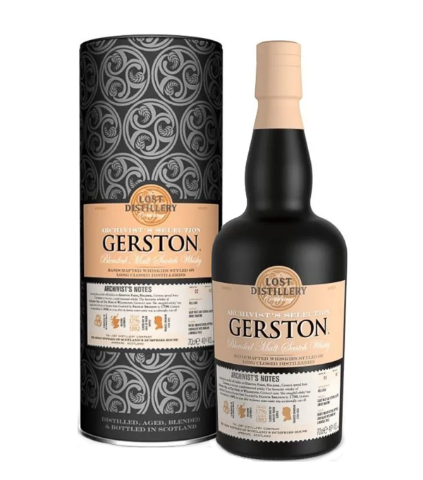 The Lost Distillery Company GERSTON Archivist's Selection Blended Malt Scotch Whisky, 70 cl, 46 % Vol., Schottland, Highlands, Gerston Archivist ist eine Mischung aus mehreren Malts mit würzigen, rauchigen und salzigen Noten. Gerston Distillery wurde 1796 von Francis Swanson in der Grafschaft Caithness in den Highlands gegründet. Aufgrund der Unterbrechung der Wasserversorgung der Brennerei schloss sie 1882 endgültig ihre Pforten.  Die Lost Distillery Company legt grossen Wert darauf, die Stile schottischer Single Malts zu reproduzieren, die nach den zahlreichen Schließungen von Destillerien im 19. und 20. Jahrhundert v