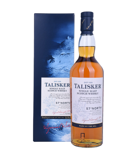 Talisker 57 North Single Malt Scotch Whisky, 70 cl, 57 % Vol., Schottland, Isle of Skye, Very reserved on the nose. But the first contact with the palate reveals its full size, the full, complex aroma warms the body without becoming sharp.