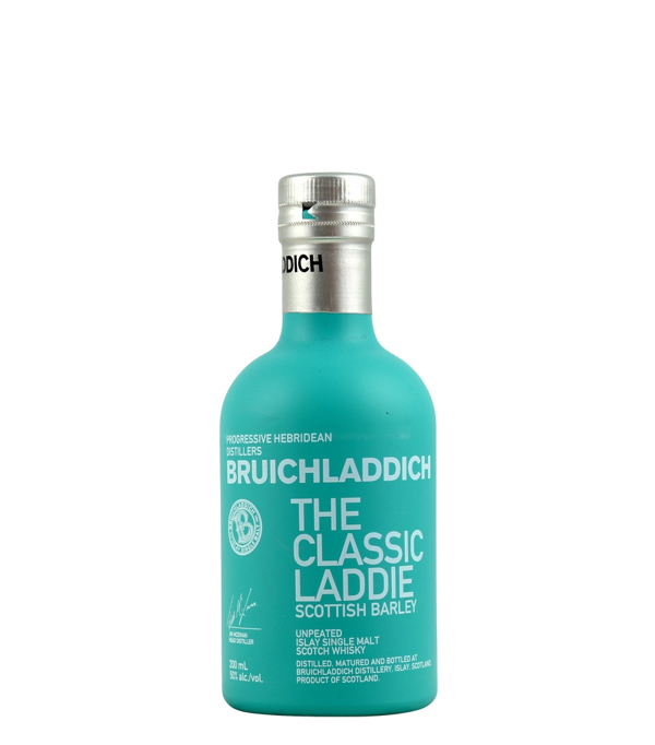 Bruichladdich THE CLASSIC LADDIE Scottish Barley Unpeated Islay Single Malt Sampler, 20 cl, 50 % Vol. (Whisky), Schottland, Isle of Islay, The Bruichladdich distillery was founded in 1881 on the Isle of Islay. The Bruichladdich Scottish Barley The Classic Laddie with 200 ml revives the whiskey aroma from the early days. It is an unpeated whiskey that emphasizes floral and sweet aromas. The nose is exactly the same: sweet and floral, with notes of cereals and hints of mint. The taste shows a pleasant aroma of oak, which is accompanied by fruity aromas and a note of malt. The finish is warm and pleasant. This bottling is the 200 ml b