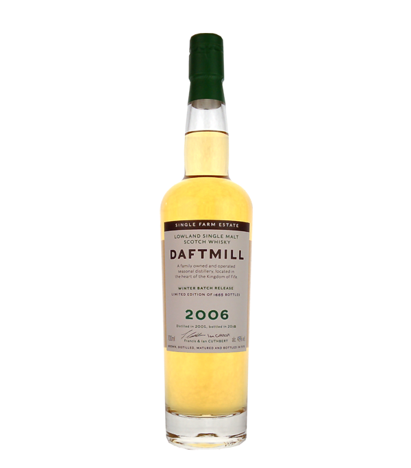 Daftmill 2006/2018 Winter Release 11 ans Single Malt Whisky, 70 cl, 46 % Vol., Schottland, Lowlands, Daftmill est une distillerie agricole dtenue et exploite par la famille Cuthbert. La distillerie n`est oprationnelle que pendant les priodes calmes de la ferme au milieu de l`t et de l`hiver, ne distillant que quelques fts par an. Lorsque Francis Cuthbert, il s`occupe ensuite du domaine et cultive l`orge de brasserie  partir de laquelle ce whisky Lowland est fabriqu. malts  Fife par Robert Kilgour & Co avant leur fermeture. Distills et embouteills  l`t 2006, ces ex-fts de bourbo