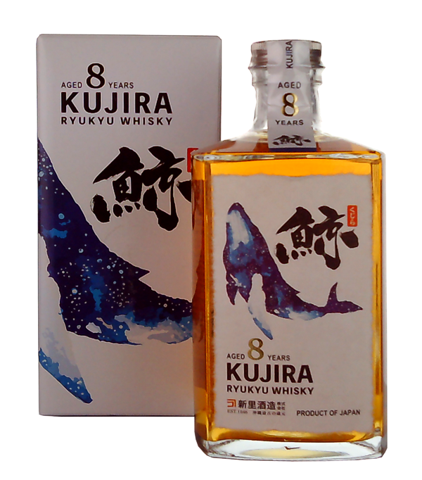 Kujira 8 Years Old Single Grain Whisky, 50 cl, 43 % Vol., , Der Kujira 8 Years Old wird auf Okinawa, einer Insel in Japan, hergestellt und lagert für 8 Jahre in spanischen Sherry- und amerikanischen Bourbonfässern.  Die Okinawa Inseln reichen in Richtung Thailand und haben ein sehr heisses Klima.  Das Klima ist perfekt geeignet für den Indica-Reis, der durch die Destillation zum Awamori wird.  Durch die Reifung des Awamori in amerikanischen Bourbonfässern entsteht der Kujira 8 Years Old Single Grain Whisky.      Farbe: Bernstein. Nase: Süsslich, Eichenfa