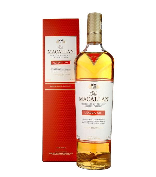 Macallan CLASSIC CUT «Limited Edition 2023», 70 cl, 50.3 % Vol. (Whisky), Schottland, Speyside, Die Macallan CLASSIC CUT Limited Edition 2023 erforscht lebendige, multisensorische Facetten, die von den einmaligen Geschmacksnuancen des Whiskys inspiriert sind. Durch das Hinzufügen von nur `einem Hauch´ Wasser eröffnet sie eine völlig neue, sinnliche Dimension, die von Birne bis Mandelbiscotti reicht. Diese beeindruckende Veröffentlichung spiegelt das unermüdliche Bestreben von The Macallan nach aussergewöhnlicher Qualität wider.  Dies ist die siebte Abfüllung der Classic Cut Serie von The M