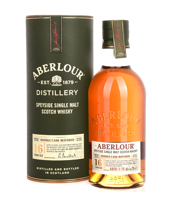 Aberlour 16 Years Old DOUBLE CASK MATURED, 70 cl, 40 % Vol. (Whisky), Schottland, Speyside, Der 16 jährige Aberlour wurde in zwei verschiedenen Fassarten gelagert. Neben ehemaligen Oloroso Sherryfässer wurden auch Bourbonfässern verwendet. Bei der Abfüllung wurden die Malts miteinander vermählt.      