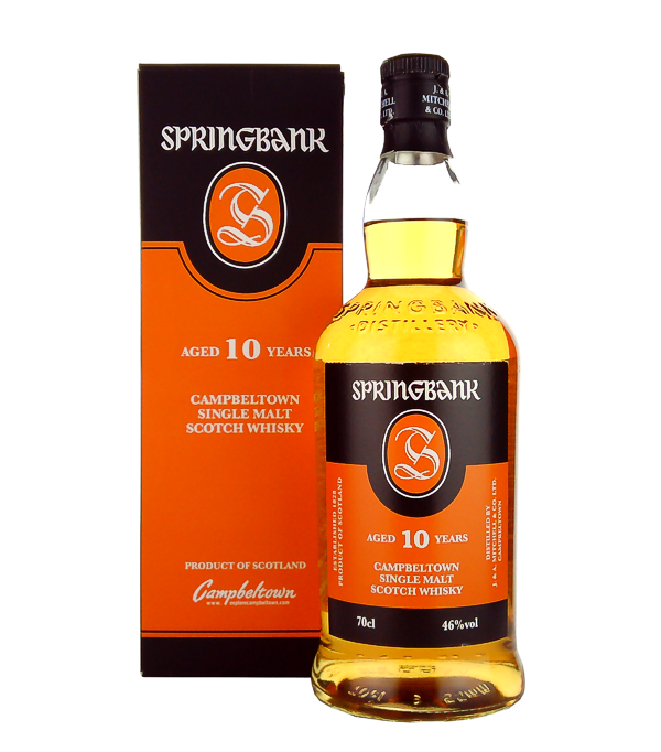 Springbank 10 Years Single Malt Scotch Whiskey Campbeltown 2010/2020, 70 cl, 46 % Vol. (Whisky), Schottland, Campbeltown, The 10 year old Springbank offers the perfect introduction to the Springbank range. Matured in a combination of bourbon and sherry casks, it is complex yet perfectly balanced from the first sip to the sweet and salty finish.  A gentle coastal breeze from Kintyre, scented with moist peat, hints at this one of the best from Campbeltown. Fresh orchard fruit, orange peel, heather and honey combine with notes of malt and vanilla to give a warm welcome to Springbank`s flagship malt.  Sweet salted cara