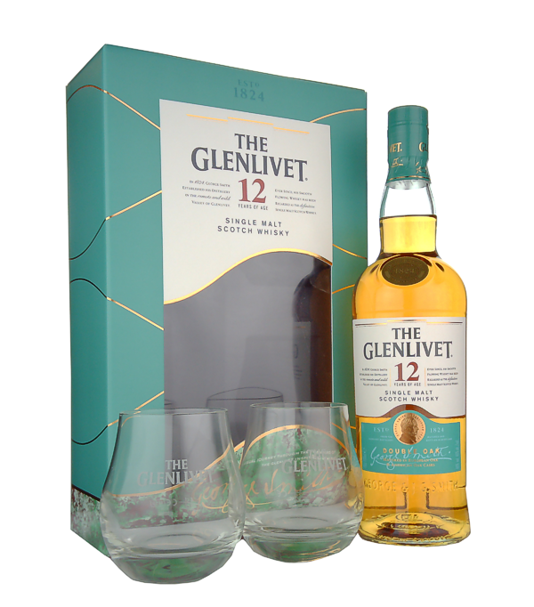 Glenlivet 12 Years Old Single Malt Scotch Whisky  Geschenkbox 2 Gläser, 70 cl, 40 % Vol., Schottland, Speyside, Der 12-jährige Glenlivet Double Oak ist ein fantastischer Single Malt Scotch Whisky, der Whisky-Kenner und Geniesser durch seinen ausgewogenen und weichen Charakter und seine fruchtig-frischen Aromen überzeugt. Der Whisky, der von der renommierten Brennerei Glenlivet aus der Speyside stammt, reift nach seiner sorgsamen zweifachen Destillation über einen Zeitraum von 12 Jahren sowohl in Fässern aus amerikanischer Eiche als auch aus europäischer Eiche. Er zeichnet sich durch seinen Duft nach Früch