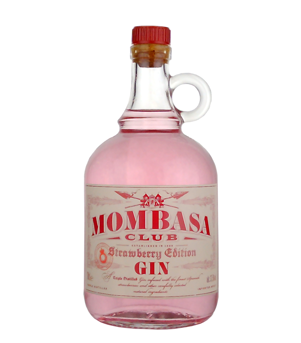 Mombasa Club Strawberry Edition Gin, 70 cl, 37.5 % Vol., , Der Gin wird dreifach destilliert mit regionalen Erdbeeren und weiteren natürlichen Zutaten.      Farbe: Helles Rosa. Nase: Intensiv, floral, Noten von Erdbeeren.  Geschmack: Elegant, frisch, Zitrusfrüchte, Anis. Abgang: Lang anhaltend.  Der Gin kann pur, als Gin Tonic oder in einem Cocktail genossen werden.