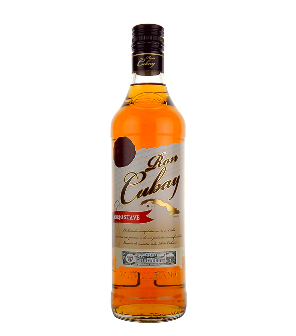 Ron Cubay Añejo Suave, 70 cl, 37.5 % Vol. (Rum), Kuba, Ron Cubay Añejo Suave ist ein klassischer cubanischer Rum, der viele Jahre in Eichenfässern lagert. Er hat eine schöne Bernsteinfarbe und sein Geschmack ist mild mit einem Hauch von Gewürzen. Er eignet sich besonders gut zum Mixen von Longdrinks und Cocktails, kann aber auch Pur bei Zimmertemperatur genossen werden.
