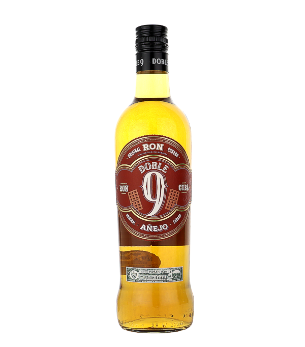 Doble 9 Ron Doble 9 Añejo Rum, 70 cl, 38 % Vol., Kuba, Ron Doble 9 ist ein authentischer kubanischer Rum, inspiriert von seiner Identität und Kultur.  Helle Bernsteinfarbe mit süssem und fruchtigem Aroma in der Qualität eines typisch leichten und trockenen Rum aus Kuba. 
