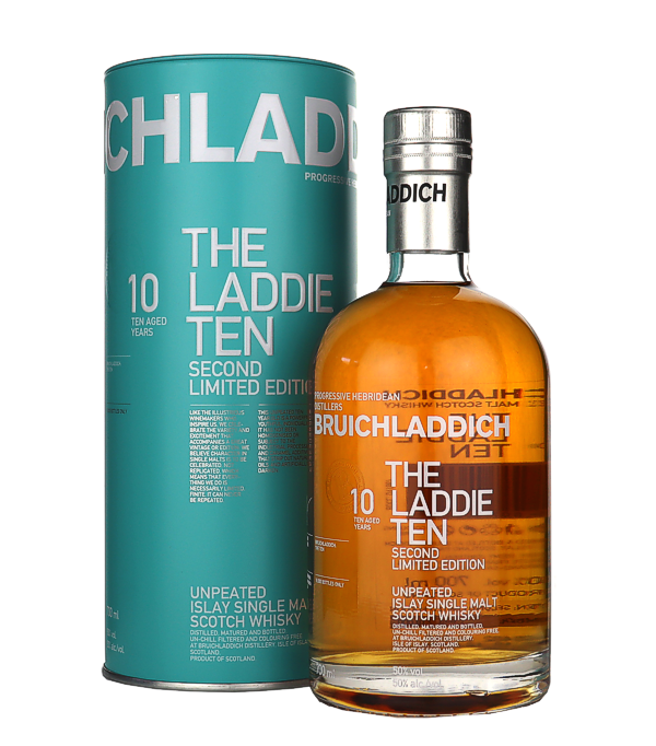 Bruichladdich THE LADDIE TEN 10 Years Old Unpeated Islay Single Malt Whisky, 70 cl, 46 % Vol., Schottland, Isle of Islay, The first 10 year old whiskey to be fully distilled, aged and bottled since Bruichladdich reopened in 2001. In many ways, this marks the beginning of a new era at Bruichladdich. This is the Second Limited Edition.  Distilled: 2006 Bottled: 12.10.2016 Colouring: no coloring Chill filtered: no chill filtration <BR>Amount of bottles: 18`000 worldwide