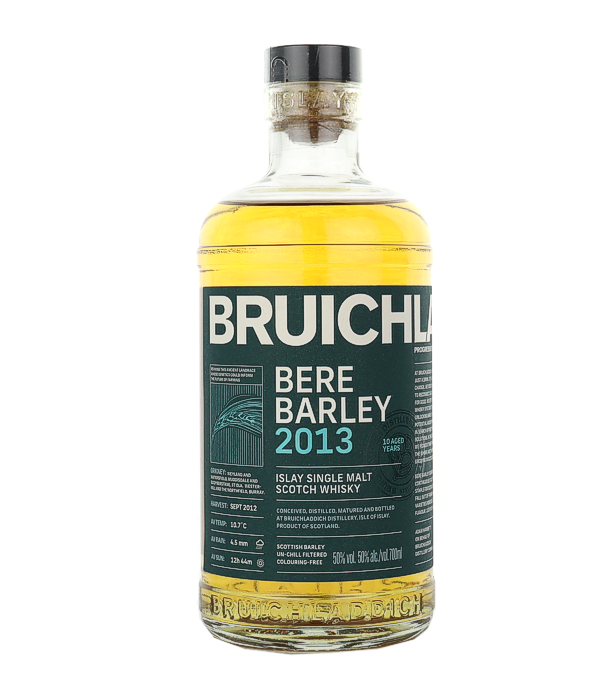 Bruichladdich 10 Years Old BERE BARLEY 2013 Single Malt Scotch Whisky, 70 cl, 50 % Vol., Schottland, Isle of Islay, Bruichladdich 10 Years Old BERE BARLEY 2013 Whiskey is finely balanced and testifies to the resilience of the ancient grain. Matured in a combination of first fill bourbon casks and second fill Pauillac wine casks, the single malt delicately balances the malty sweetness of Bere barley with oak, with additional hints of fresh green fruit and lightly spiced gingerbread.  Bere barley, an ancient variety from Scottish agriculture, remains fascinating and genetically diverse to this day. Their use no