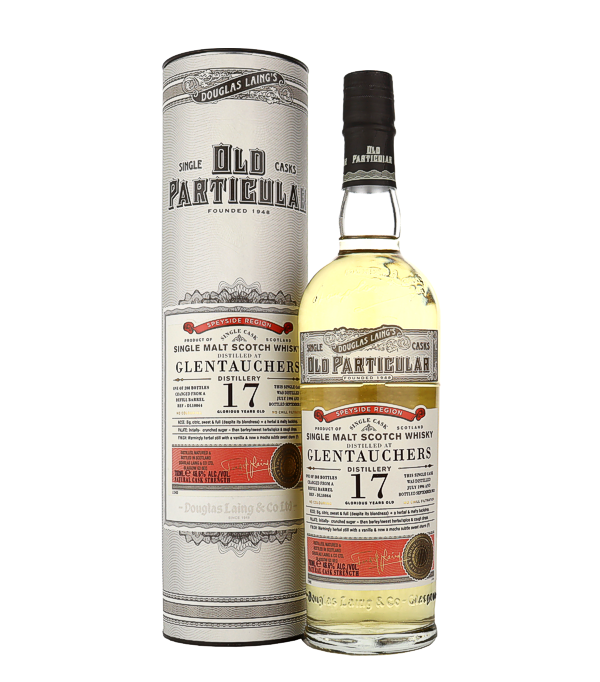 Douglas Laing & Co., Glenaucher's Old Particular 17 Years Old Single Cask Malt 1996, 70 cl, 46.6 % Vol. (Whisky), Schottland, Distilled: 07.1996 Bottled: 09.2013 Barrel number: DL10064 Number of bottles: 288