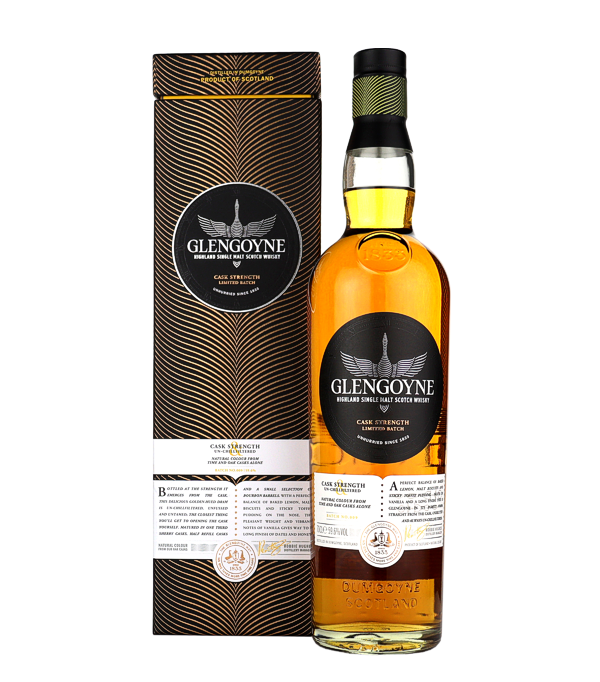 Glengoyne CASK STRENGTH Batch 9,, 70 cl, 59.6 % Vol. (Whisky), Schottland, Highlands, Dieser köstliche bernsteinfarbene Dram wird mit der Stärke abgefüllt, die er aus dem Fass hervorbringt, unkompliziert und ungezähmt. Ein pfeffriges Prickeln weicht reichen Aromen von reifen Bananen, Keksen und Zimt. Der Whisky ist gross und kräftig mit einem herrlich intensiven Mundgefühl und einem entzückenden, anhaltenden, von Eiche durchdrungenen Abgang.  Abgefüllt: 2022 Aging: 50% Refill Casks, 30% First Fill Oloroso Sherry, 20% Bourbon Fässer Farbstoff: ohne Farbstoff Kältefiltriert: ohne K