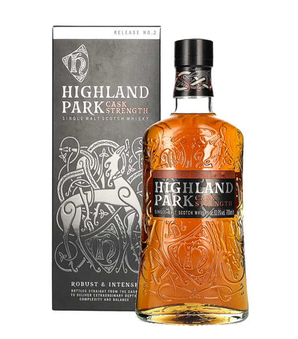 Highland Park CASK STRENGTH Release 2, 70 cl, 63.9 % Vol. (Whisky), Schottland, Orkney, Highland Park Distillery was founded by Magnus Eunson in 1798. Today, The Edrington Group owns the distillery.  It is the most northerly whiskey distillery in Scotland and is located in Kirkwall on the Orkney island Mainland.  Highland Park`s distillery buildings are on the Scottish Register of Historic Places and produce around 2.5 million liters of whiskey annually. Highland Park Cask Strength Release No. 2 is aged in sherry-seasoned American oak casks as well as in European sherry casks. The 