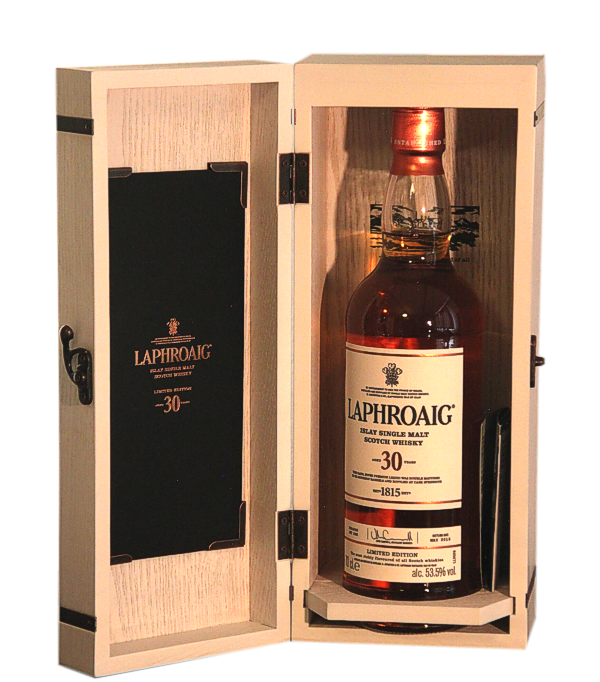 Laphroaig 30 Years Old Limited Edition 1985/2016, 70 cl, 53.5 % Vol. (Whisky), Schottland, Isle of Islay, Distilled: October 1985 Bottled: May 2016 Dye: without dye Chill filtered: without chill filtration Number of bottles: 10000