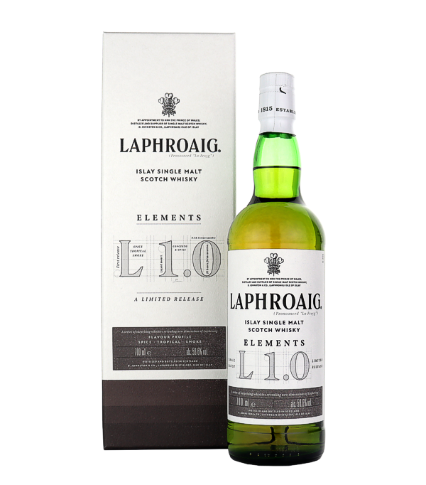 Laphroaig «Elements 1.0» Small Batch - Limited Edition, 0.7 Liter, 58.6 % Vol. (Whisky), Schottland, Isle of Islay, Diese erste Ausgabe einer neuen Serie Elements von Laphroaig zelebriert Innovation und Kreativität in der Whiskyherstellung, die eine Ära des Experimentierens mit Maische und Gärung einläutet. Durch die Verwendung von zwei Maischebottichgrössen und zwei Arten von Würze entsteht eine vielschichtige Komposition.  Als Teil einer neuen Serie erkundet Laphroaig die verschiedenen Aspekte der Destillerieproduktion, die ihren Whisky so einzigartig machen. Hervorgegangen aus 100% Islay-Malz liegt der Fok
