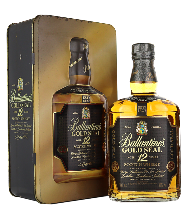 Ballantine's 12 Years Old «Gold Seal - Special Reserve», 70 cl, 40 % Vol. (Whisky), Schottland, Der Ballantine's 12 Years Old Gold Seal Special Reserve ist ein milder und vielschichtiger Whisky. In den 1950er Jahren eingeführt, vereint er eine Mischung aus über 40 sorgfältig ausgewählten Single Malt- und Grain-Whiskys, die für mindestens 12 Jahre gereift sind.  Geliefert wird der Whisky in einer alten Blechdose mit Sammlerwert.