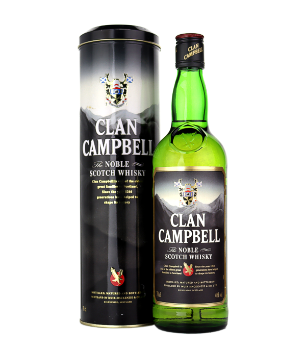 Clan Campbell The Noble Scotch Whisky, 70 cl, Schottland, Highlands, Clan Campbell ist ein wichtiger Premium-Scotch in Frankreich. Die Marke spiegelt den Geist der reichen keltischen Ursprnge des Campbell-Clans in einer modernen Interpretation wider. Hergestellt von Chivas Brothers, ist es eine delikate und sanfte Mischung aus ausgewhlten Grain- und Malt-Whiskys. Er wurde 1984 kreiert und verdankt seinen einzigartigen Geschmack dem Einfluss von Glenallachie Single Malt Whisky, der das Herzstck der Mischung bildet. 