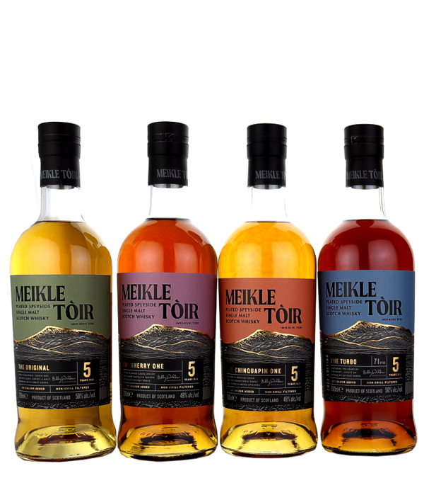 Meikle Toir Set «Original + Sherry + Cinquapin + Turbo 2023», 2.1 Liter, 49 % Vol. (Whisky), Schottland, Speyside, <strong>Das Meikle Toir Set beinhaltet:</strong> 1 x Meikle Tòir «The Original», 50 % vol, 70cl  1 x Meikle Tòir «The Sherry One», 48 % vol, 70cl 1 x Meikle Tòir «The Cinquapin One», 48 % vol, 70cl 1 x Meikle Tòir «The Turbo 2023», 50 % vol, 70cl          