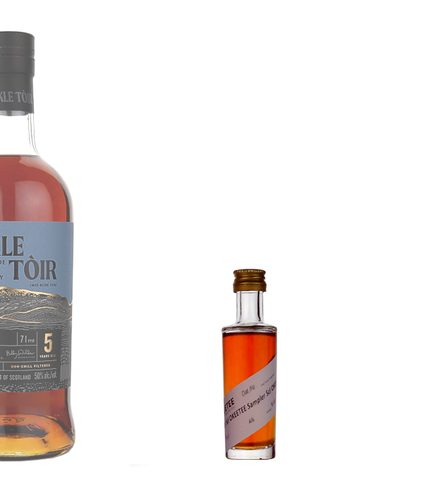 Meikle Tòir «The Turbo 2023 Edition» 5 Years Old Sampler, 2 cl, 50 % Vol. (Whisky), Schottland, Speyside, GlenAllachie Meikle Tòir The Turbo 2023 Edition, Single Malt, getorft mit 71ppm ist der Single Malt Whisky mit dem höchsten Phenolgehalt. Die Veröffentlichung aus dem Jahr 2023 entstand durch die Kombination von drei amerikanischen Eichenfässern und fünf Oloroso-Hogsheads. Das Ergebnis des Meikle Tòir Turbo ist ein vielschichtiger Whisky, der von kräftigem Torf geprägt ist.  <strong>Wie schmeckt der Meikle Toir The Turbo 2023 Edition?</strong> In der Nase sind dunkle Schokolade, Rauch vom Lagerf