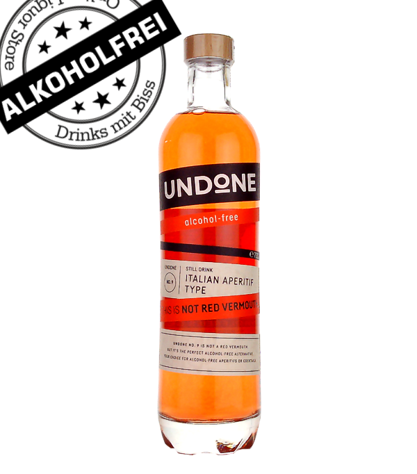 undone no 9 Italian Red Vermouth Aperitiv Type non-alcoholic, 70 cl, 0 % Vol., , For anyone looking for alternatives to spirits for mixing drinks, the Hamburg-based company Undone has launched five different alcohol-free solutions. With the Undone No. 9 Italian Aperitif Type - Not Red Vermouth, Undone presents an alternative to red vermouth. The No. 9, which comes in a 0.7 l bottle, is made from dealcoholized wine distillate and numerous herbs and spices and scores with its wonderfully bitter note. The Undone No. 9 is characterized by its multi-faceted aromas. It is a succes