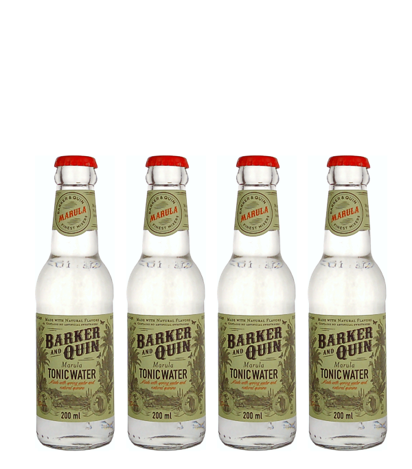 Barker & Quin 4x20cl Marula Tonic Water, 80 cl, 0 % Vol., , From the treetops of Africa, straight into your gin: Marula Tonic Water.  This tonic is made with natural marula flavor and mountain spring water. Join us on a flavorful journey to the Bushveld.  Barker & Quin: In 1827, the legendary John Ross walked from Port Natal to Delagoa Bay for essential supplies and medicines. On this journey he had two special companions at his disposal... Introducing Barker, the brave Fox Terrier, who understood the laws of the jungle only too well, and Quin the parrot
